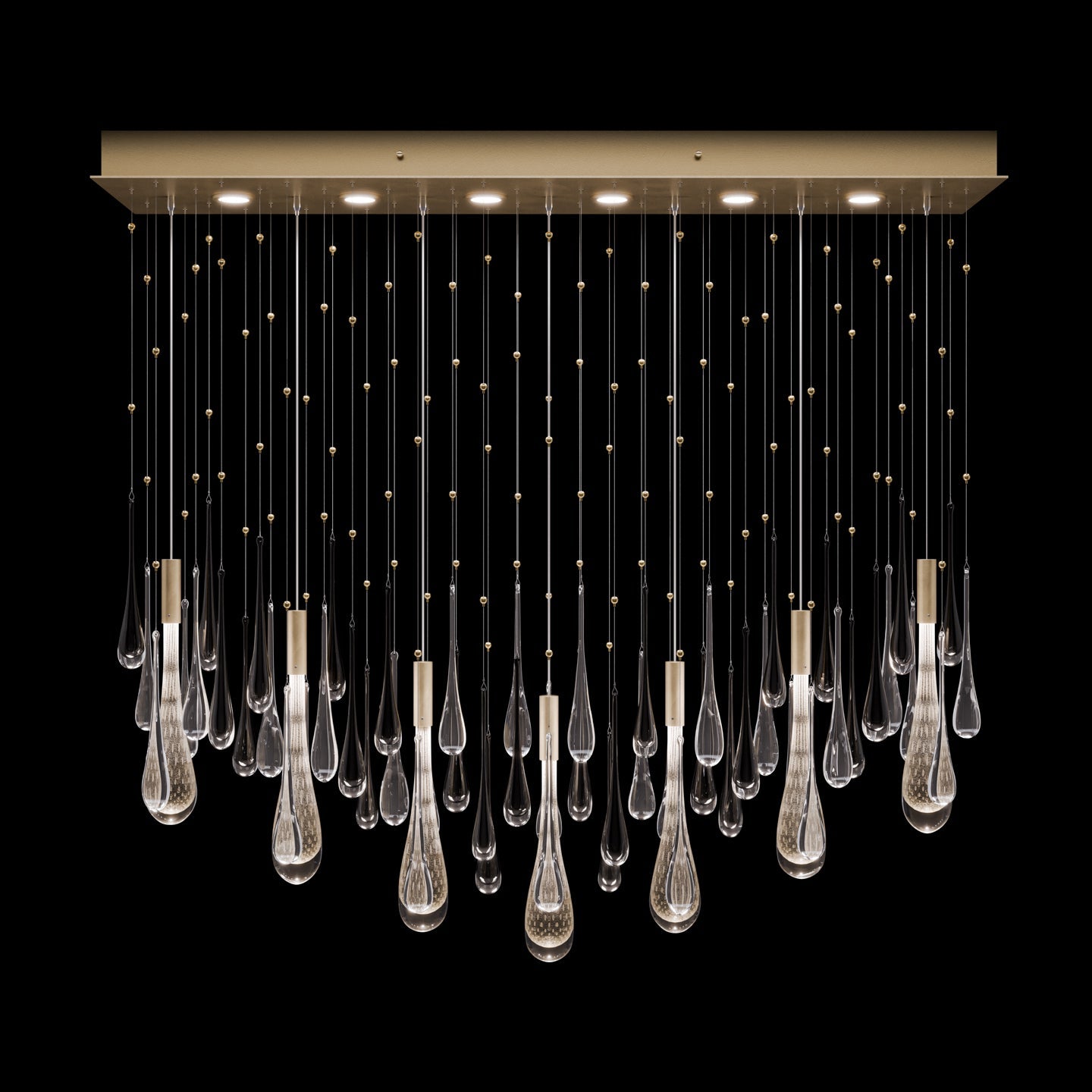 51-Inch Rectangular Glass Raindrop LED Pendant / Ombre Bronze/Gold Glass
