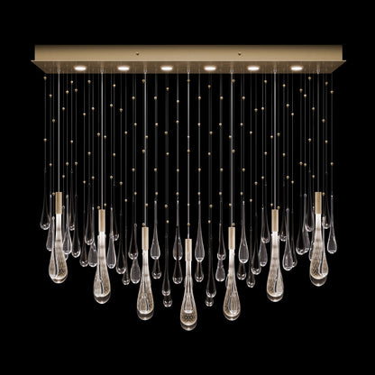 51-Inch Rectangular Glass Raindrop LED Pendant / Ombre Bronze/Gold Glass