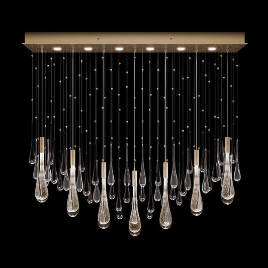 51-Inch Rectangular Glass Raindrop LED Pendant / Ombre Bronze/Gold Glass