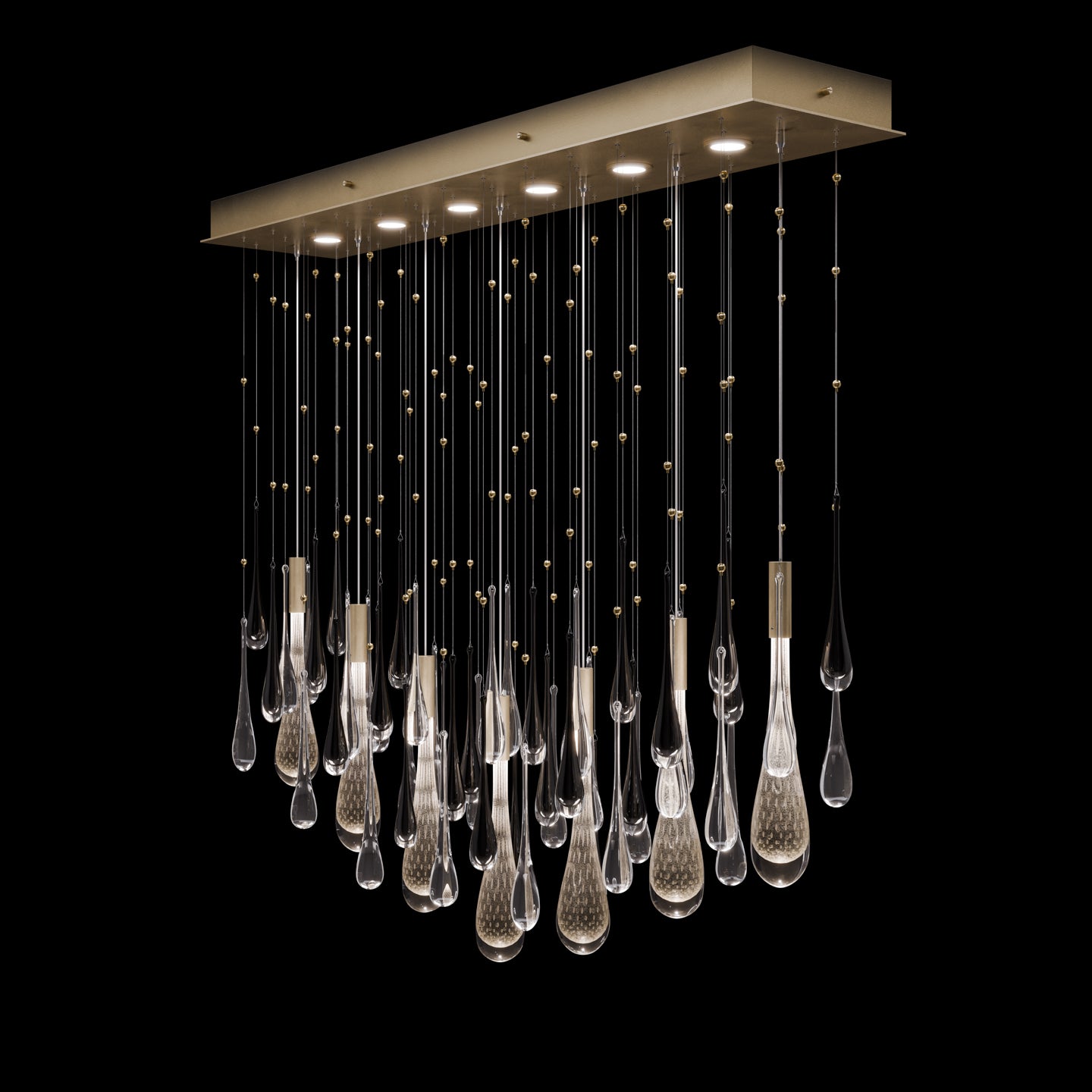 51-Inch Rectangular Glass Raindrop LED Pendant / Ombre Silver/Silver Glass