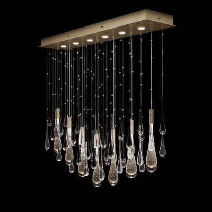 51-Inch Rectangular Glass Raindrop LED Pendant / Ombre Silver/Silver Glass
