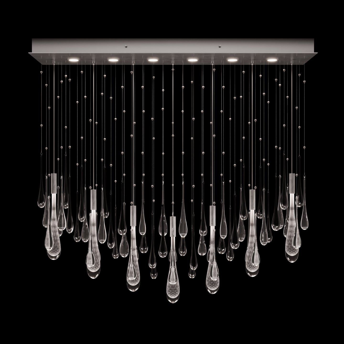 51-Inch Rectangular Glass Raindrop LED Pendant / Ombre Copper/Copper Glass