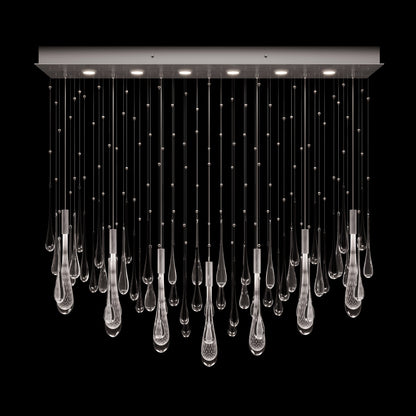 51-Inch Rectangular Glass Raindrop LED Pendant / Ombre Copper/Copper Glass