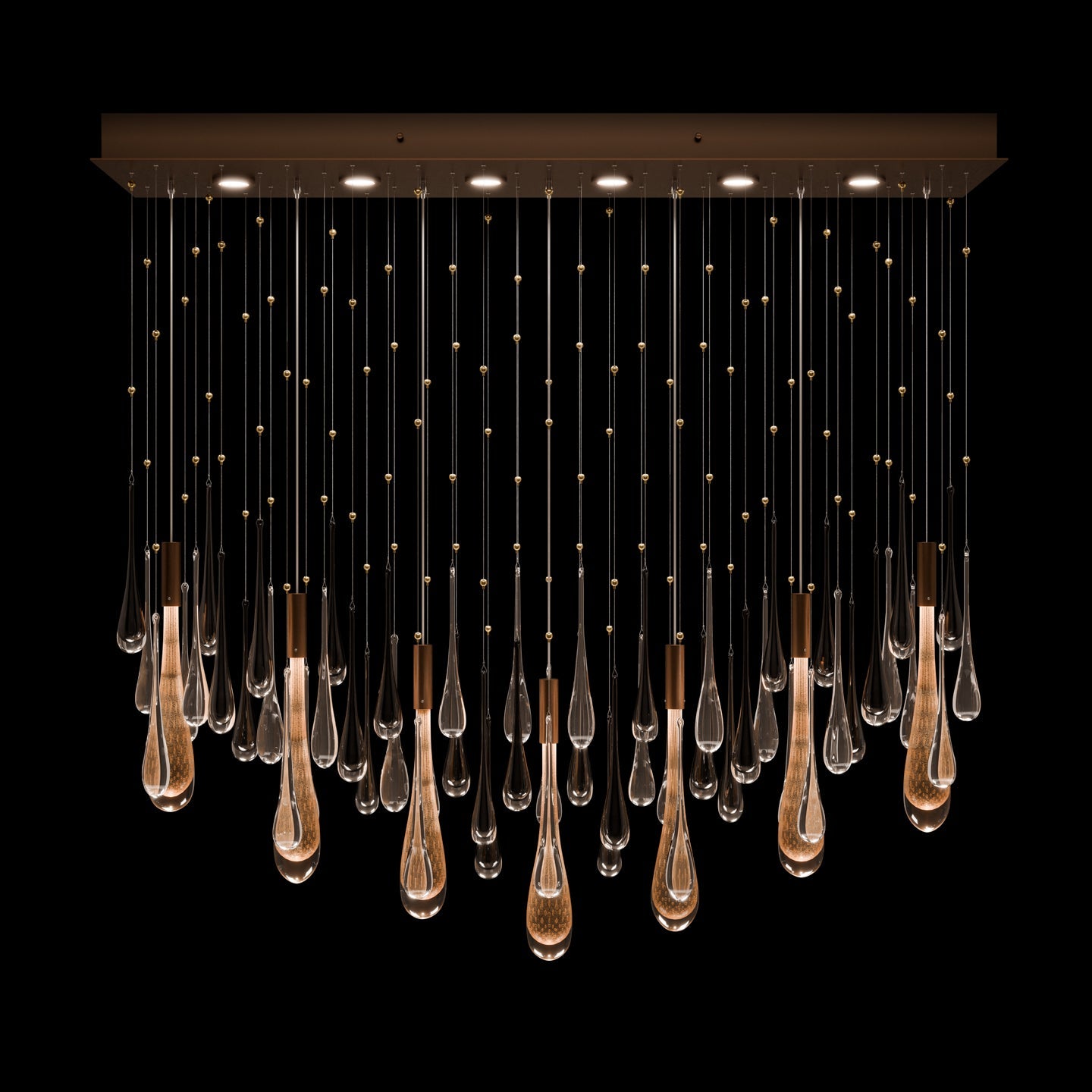 51-Inch Rectangular Glass Raindrop LED Pendant