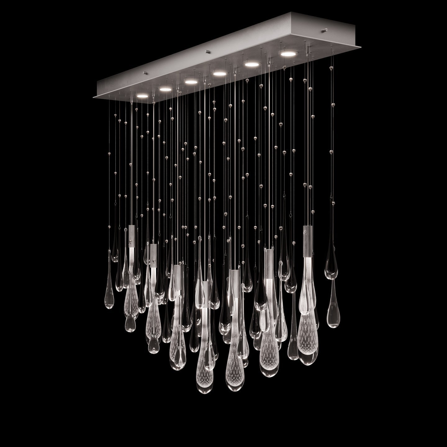 51-Inch Rectangular Glass Raindrop LED Pendant