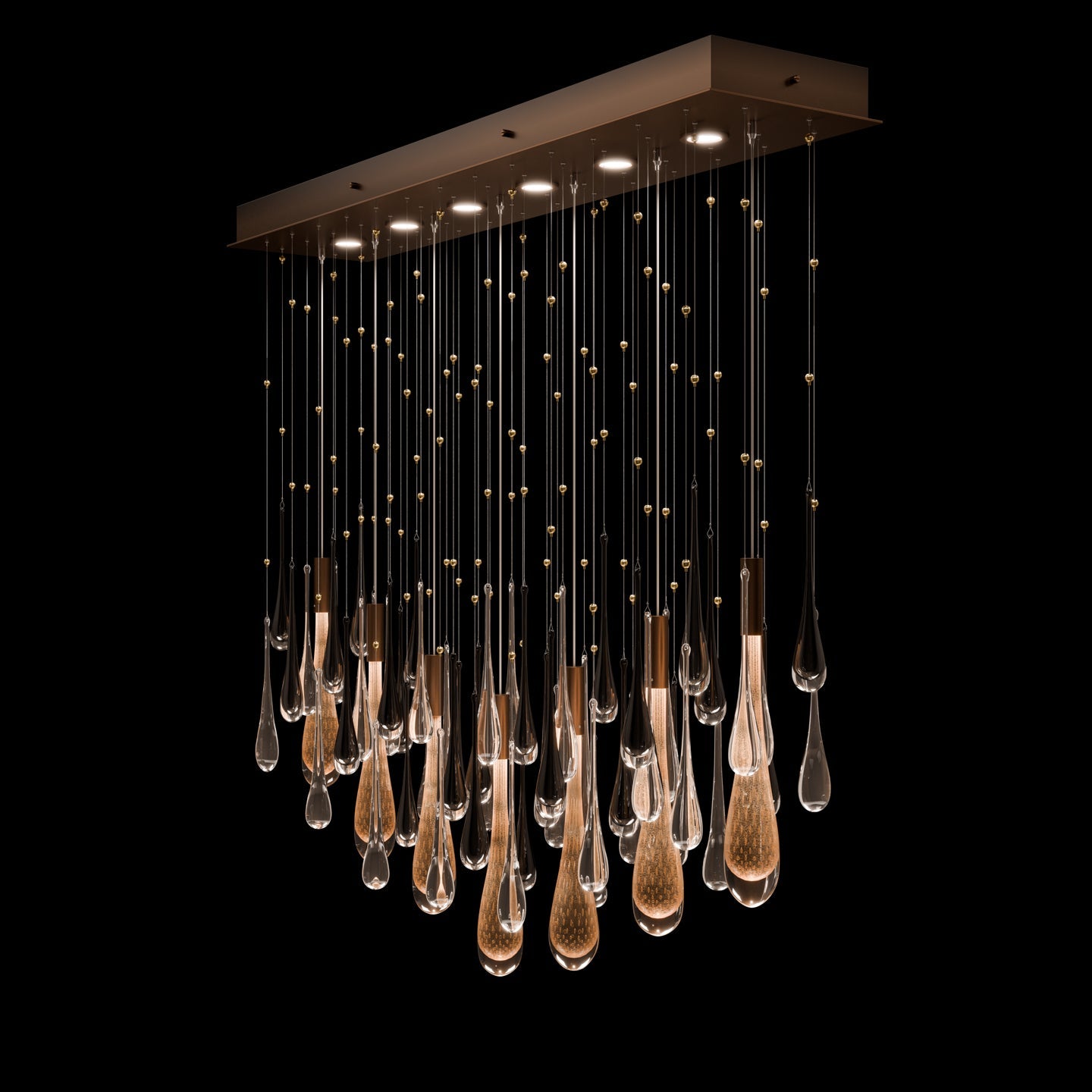 51-Inch Rectangular Glass Raindrop LED Pendant