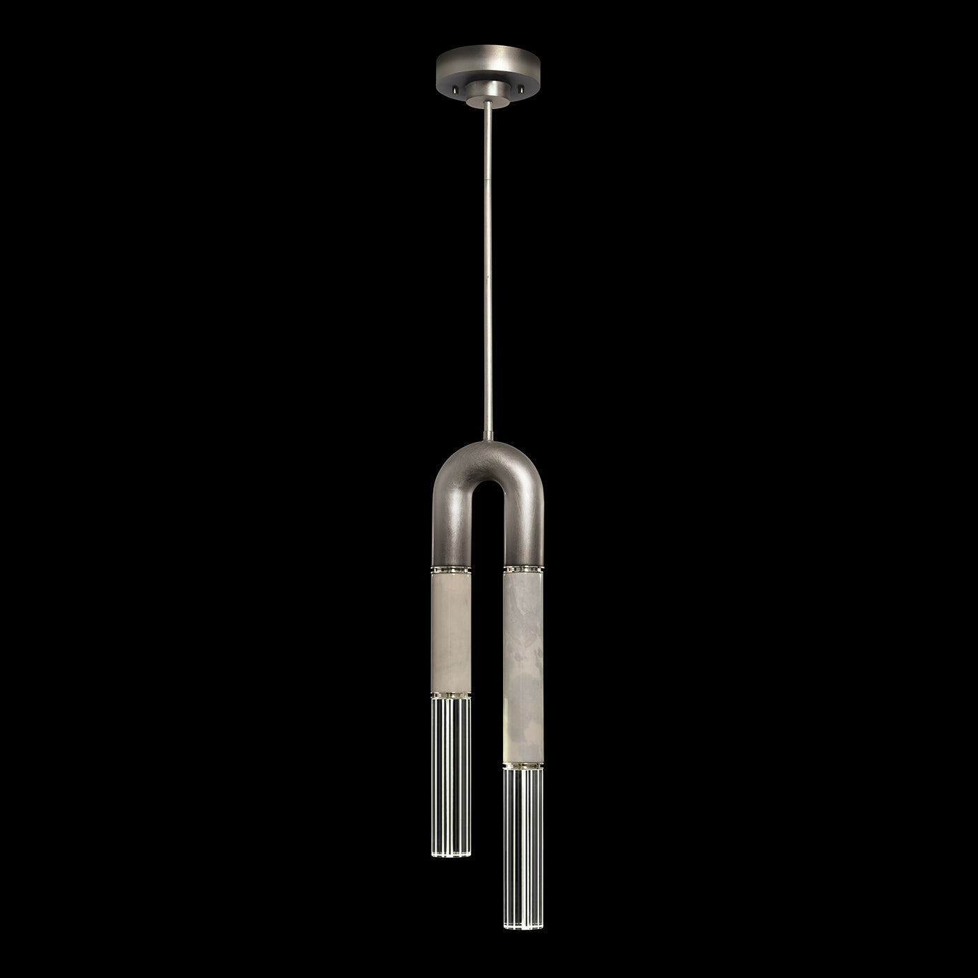 7-Inch Parchment and Glass Pendant Light / Ombre Silver/Smoke / Nickel