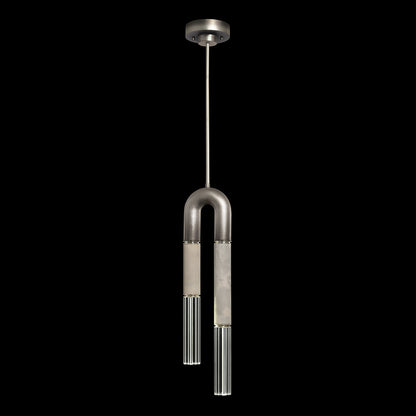 7-Inch Parchment and Glass Pendant Light / Ombre Silver/Smoke / Nickel