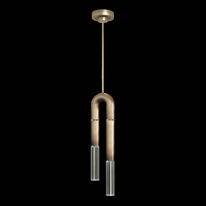7-Inch Parchment and Glass Pendant Light / Ombre Bronze/No Skin / Nickel