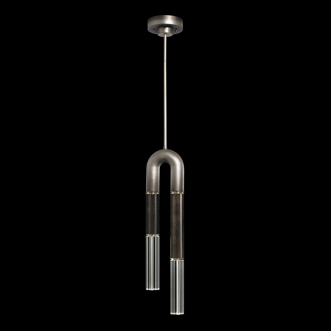 7-Inch Parchment and Glass Pendant Light / Ombre Silver/Charcoal / Nickel