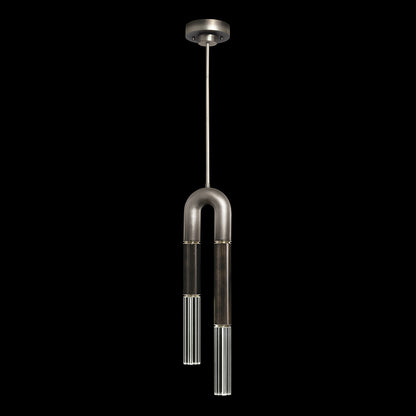 7-Inch Parchment and Glass Pendant Light / Ombre Silver/Charcoal / Nickel