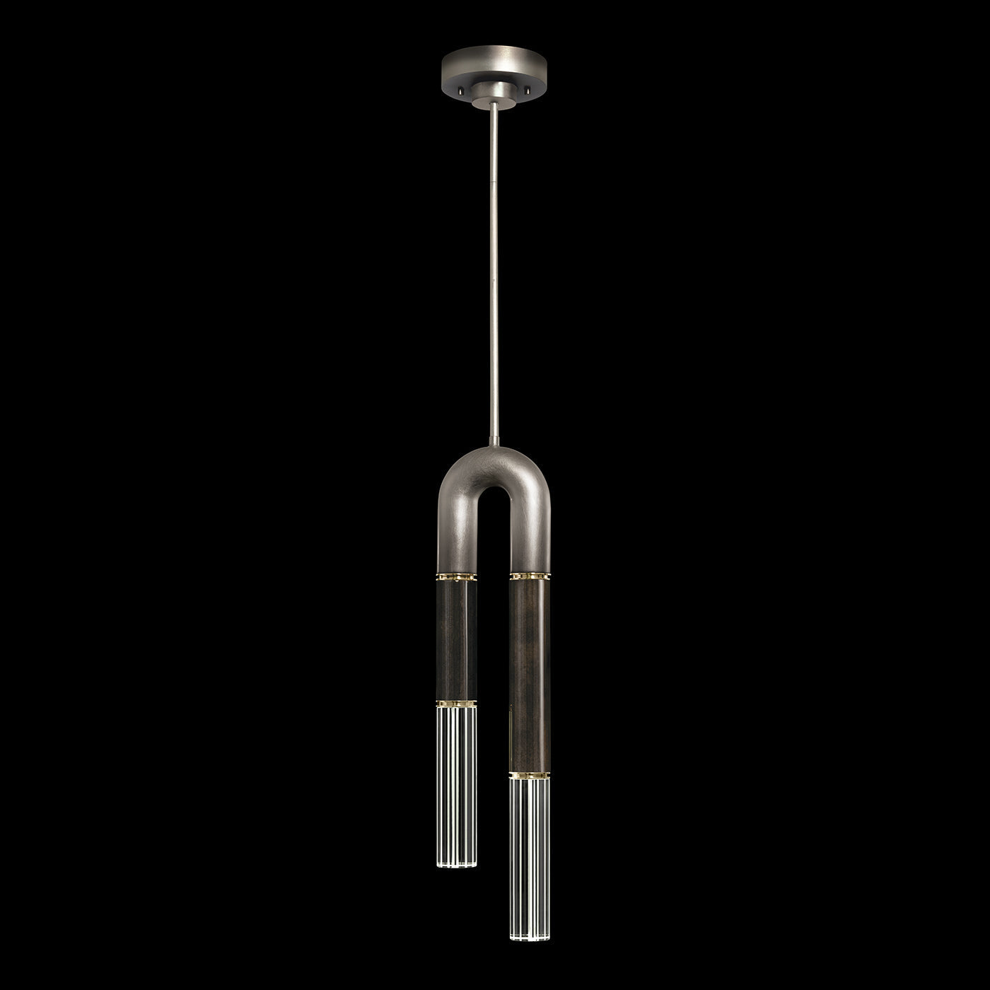 7-Inch Parchment and Glass Pendant Light / Ombre Silver/Charcoal / Brass