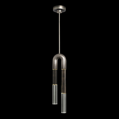 7-Inch Parchment and Glass Pendant Light / Ombre Silver/Charcoal / Brass
