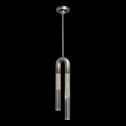 7-Inch Parchment and Glass Pendant Light / Ombre Silver/Smoke / Brass