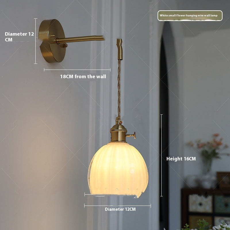 Adjustable Flower Glass Copper Wall Light / Without light source / White flowers / Turn Head Wall Light