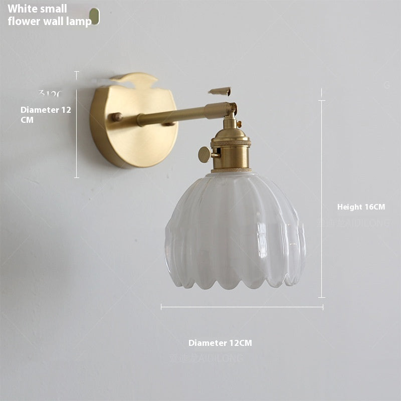 Adjustable Flower Glass Copper Wall Light / Equipped with 4WLED warm light / White flowers / Turn Head Wall Light