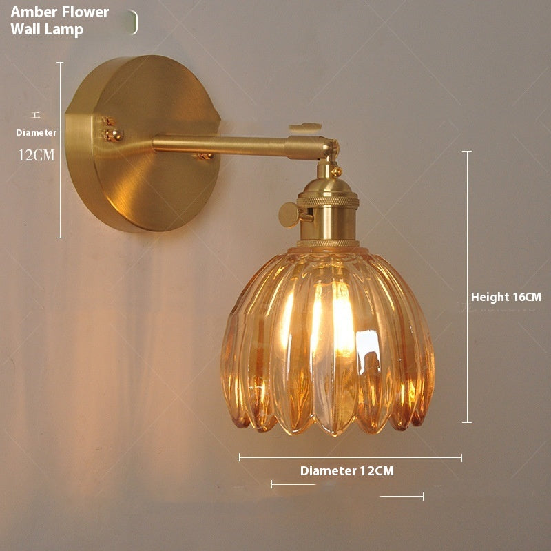 Adjustable Flower Glass Copper Wall Light / Without light source / Smoke gray flower / Turn Head Wall Light