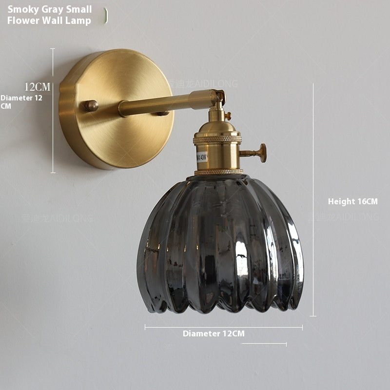 Adjustable Flower Glass Copper Wall Light / Without light source / Amber colored flowers / Turn Head Wall Light