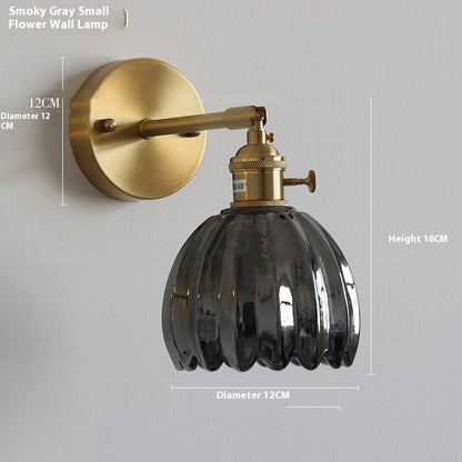 Adjustable Flower Glass Copper Wall Light / Without light source / Amber colored flowers / Turn Head Wall Light
