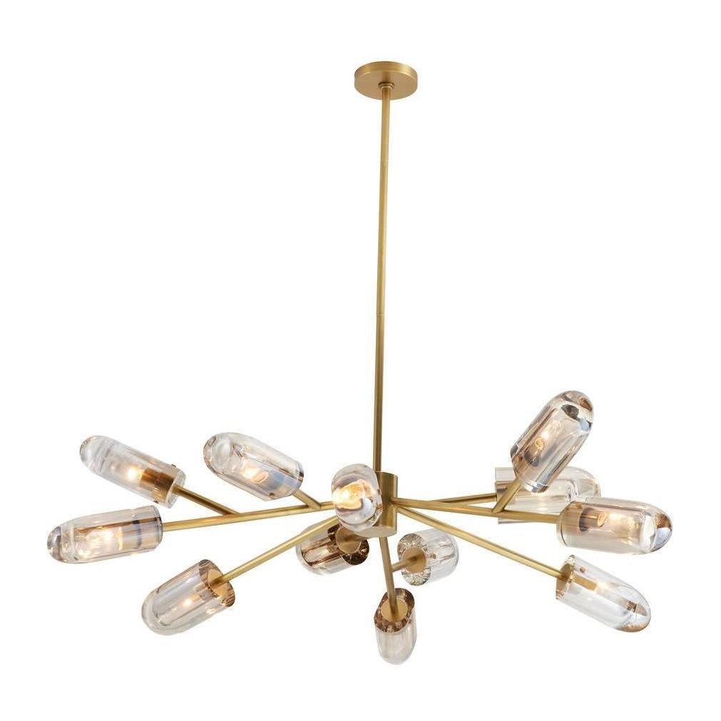 Asymmetrical Antique Brass Crystal Chandelier