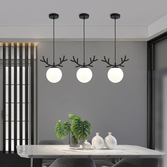 Modern Iron and Glass LED Pendant Light / No Light Source / A Black