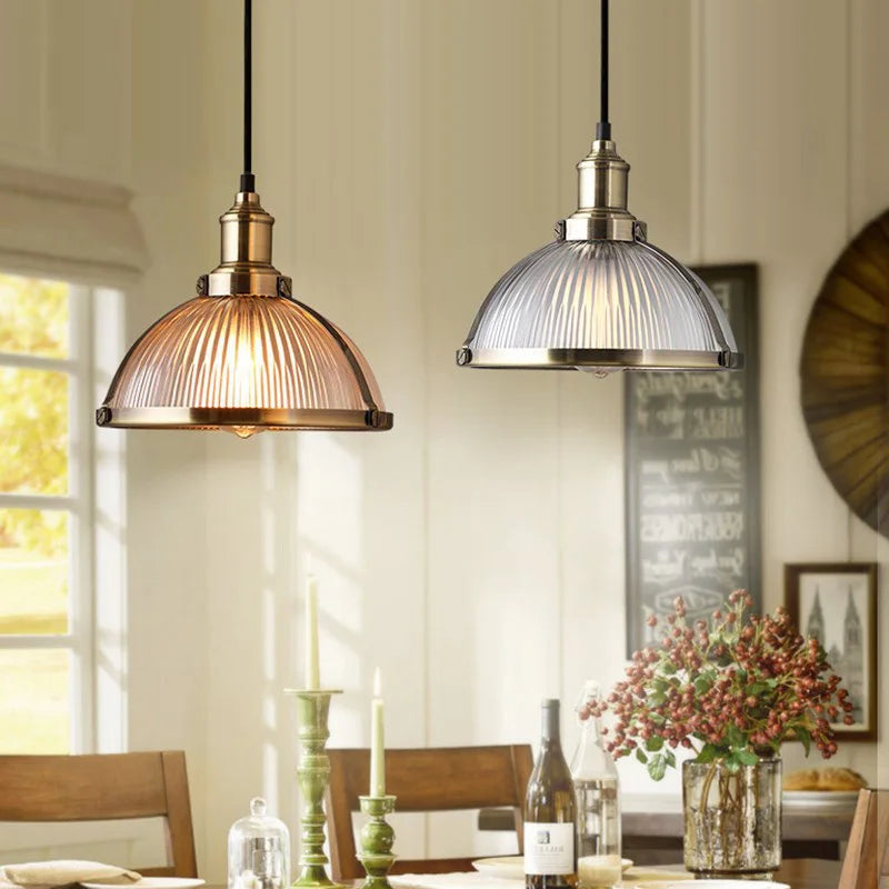 Retro Semicircle Glass Pendant Light / Silver Stripes