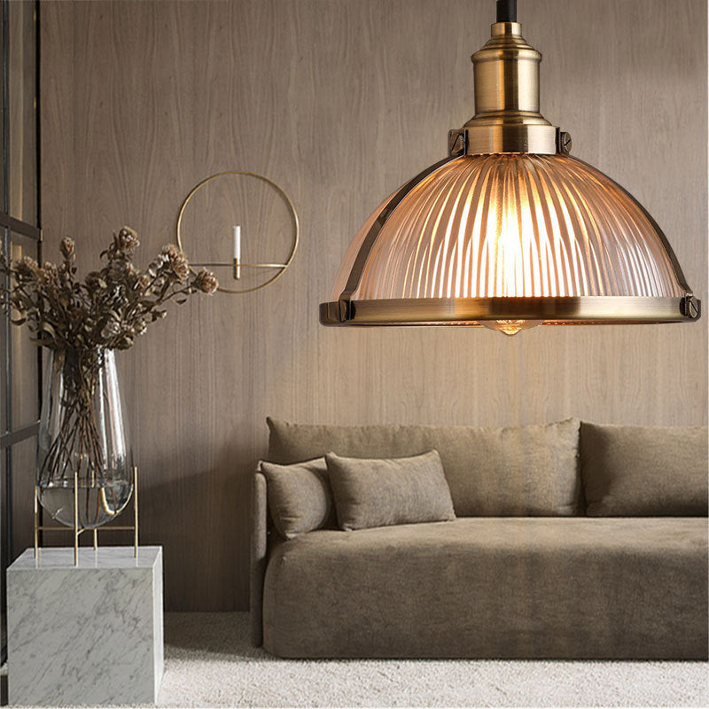 Retro Semicircle Glass Pendant Light / Bronze Strip
