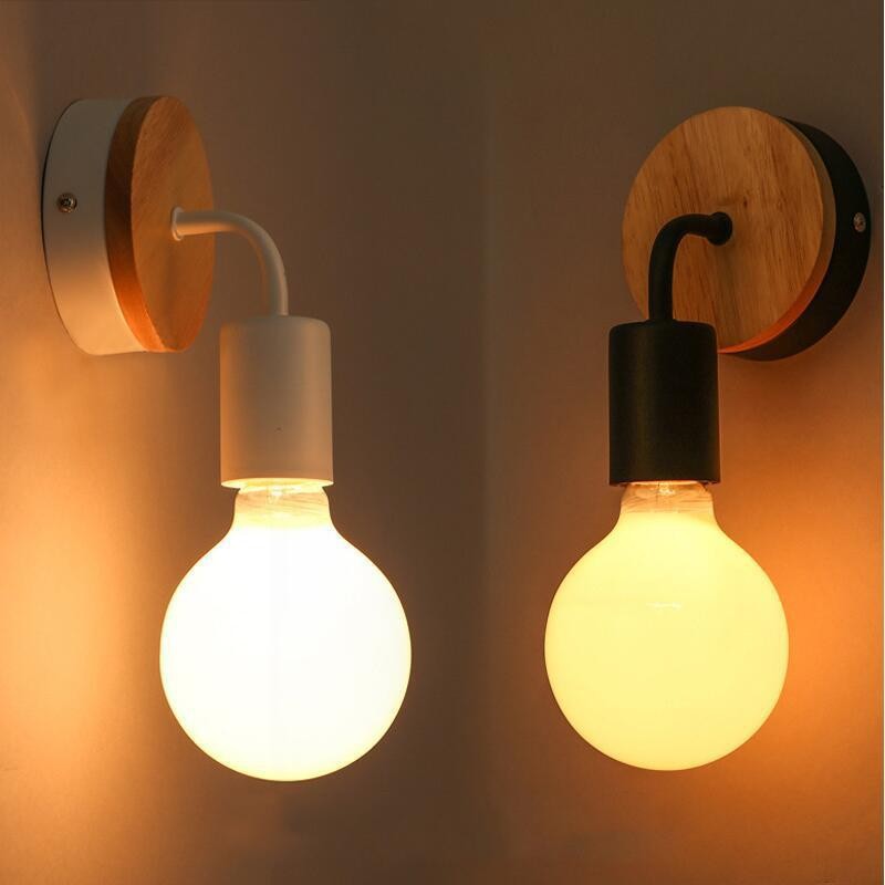 Solid Wood and Iron LED Wall Light / White Light / Black Wood Wall Lamp